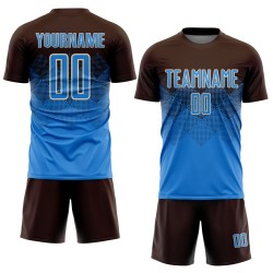 Maglia da calcio personalizzata con stampa a sublimazione marrone polvere blu-crema Maglia da calcio personalizzata con stampa a sublimazione marrone polvere blu-crema