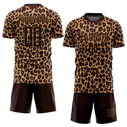 Maglia da calcio personalizzata con stampa leopardata marrone-oro antico Maglia da calcio personalizzata con stampa leopardata marrone-oro antico
