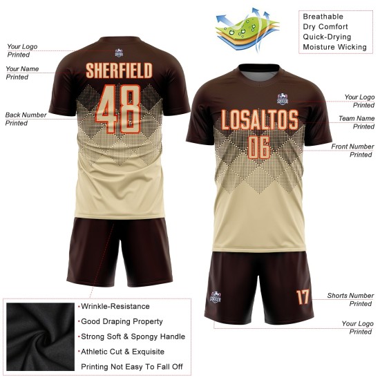 Maglia da calcio personalizzata con stampa a sublimazione marrone crema-arancione
