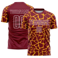 Maglia da calcio personalizzata Crimson Gold-White Abstract Network Splash Sublimazione Uniforme da calcio